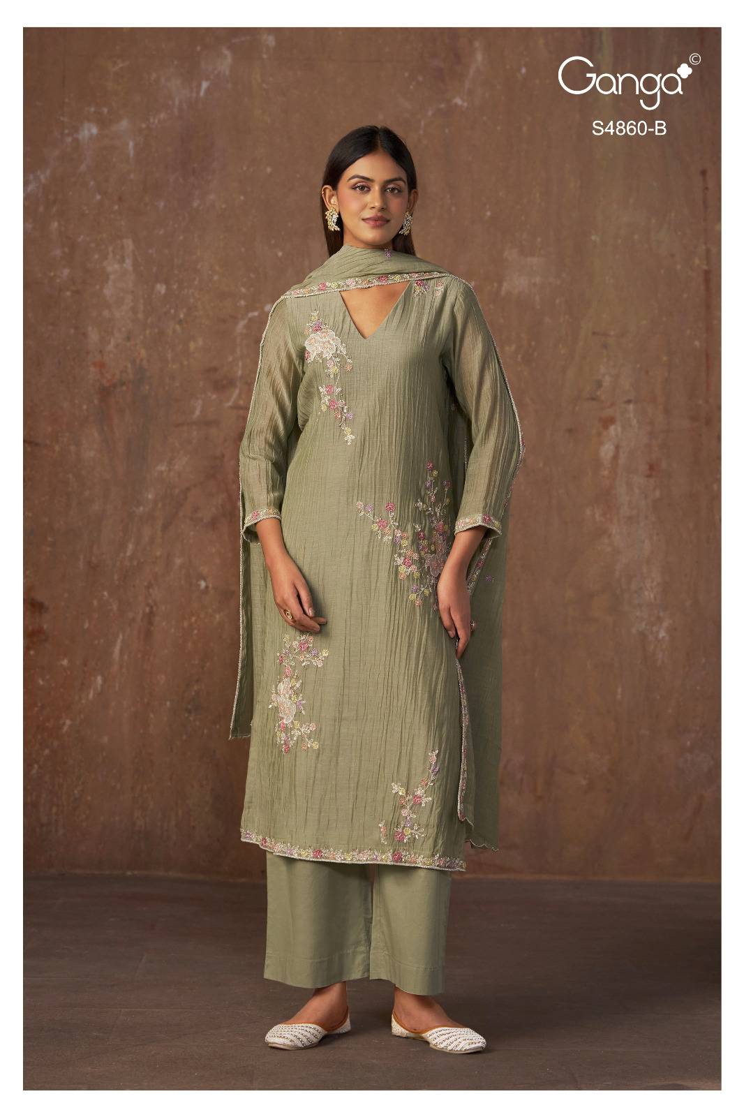 INDU 4860 Series By GANGA FASHION Stylish Beautiful Colourful PURE BANARASI MUL Dresses At Wholesale Price